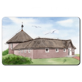 Frühstücksbrettchen Brettchen Aquarell Maritim Kunst Druck Kunstdruck Nordsee Insel Baltrum Kirche